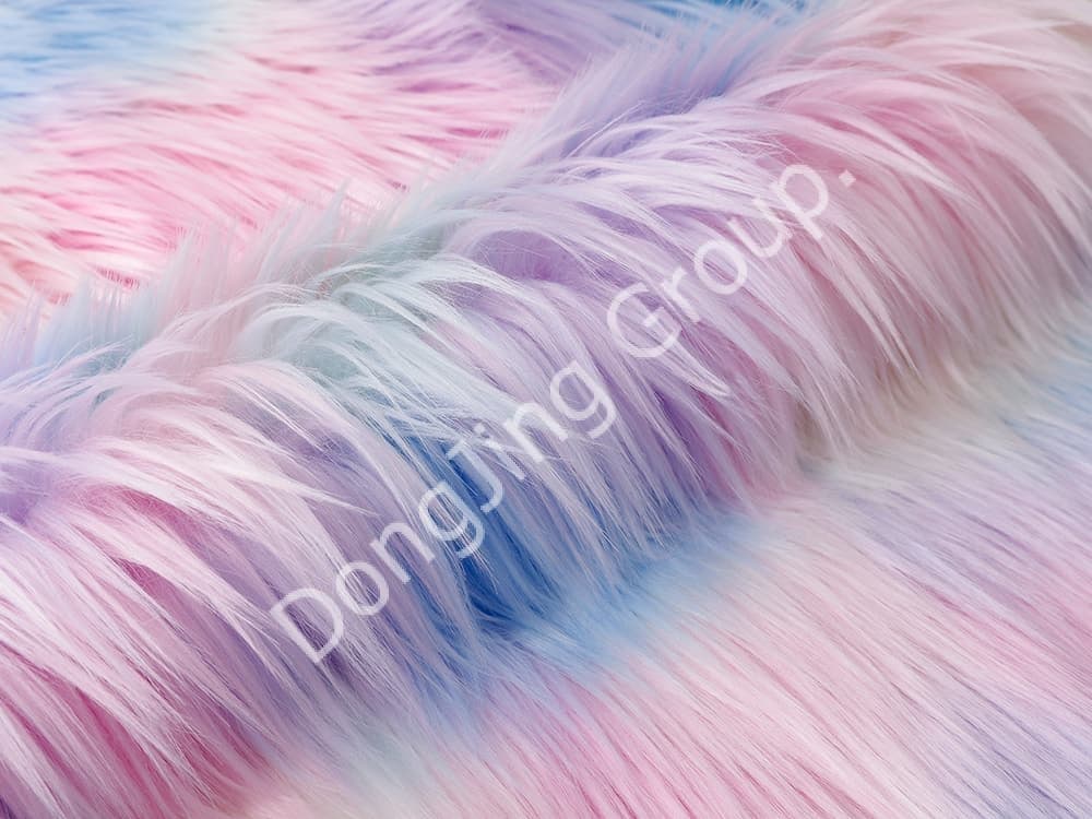 DW0020-jacquard cinq couleurs bleu, rose et jaune faux fur fabric