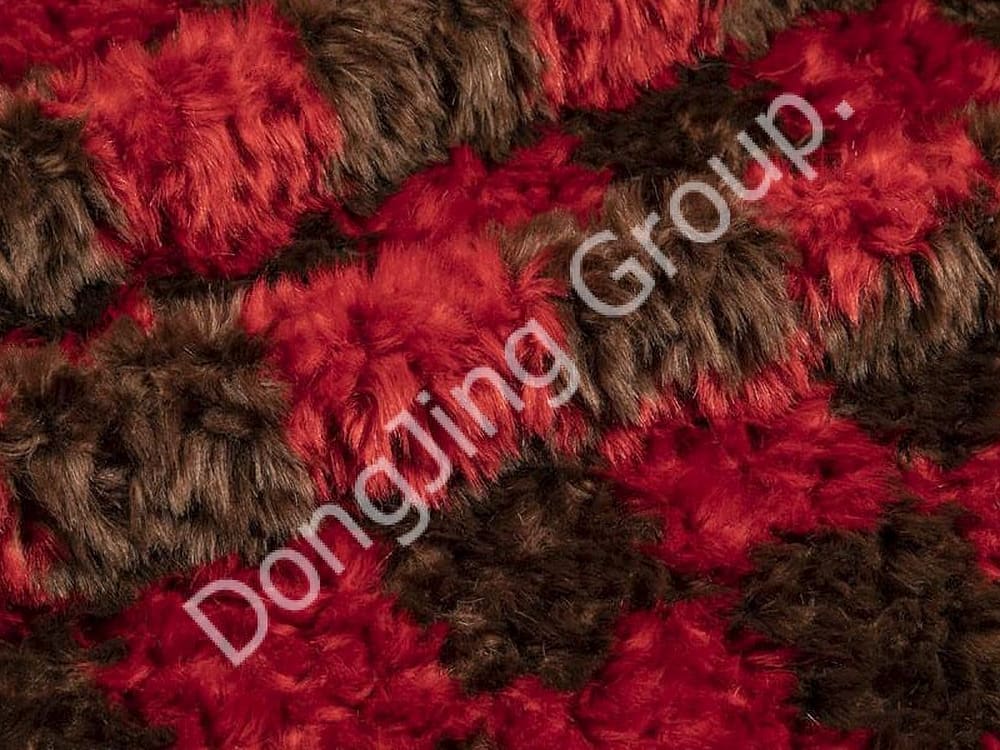 8HW0119-Poils de lapin brossés marron et rouge faux fur fabric