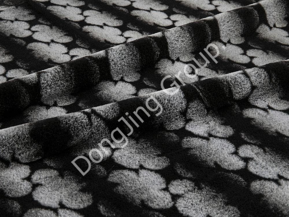 9T2335-Sceau fleur dessiné noir faux fur fabric