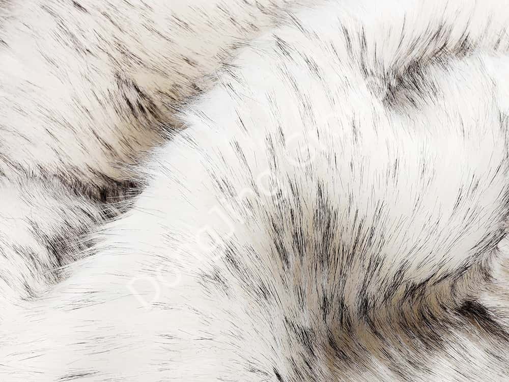 9W1127D-White Timmy White Poils de raton laveur pointus noirs imprimés faux fur fabric